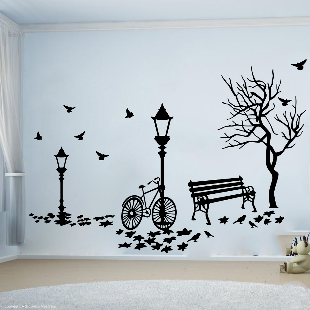 Baby Nursery Wall Lights - Moderno paesaggio autunnale bici albero lampione