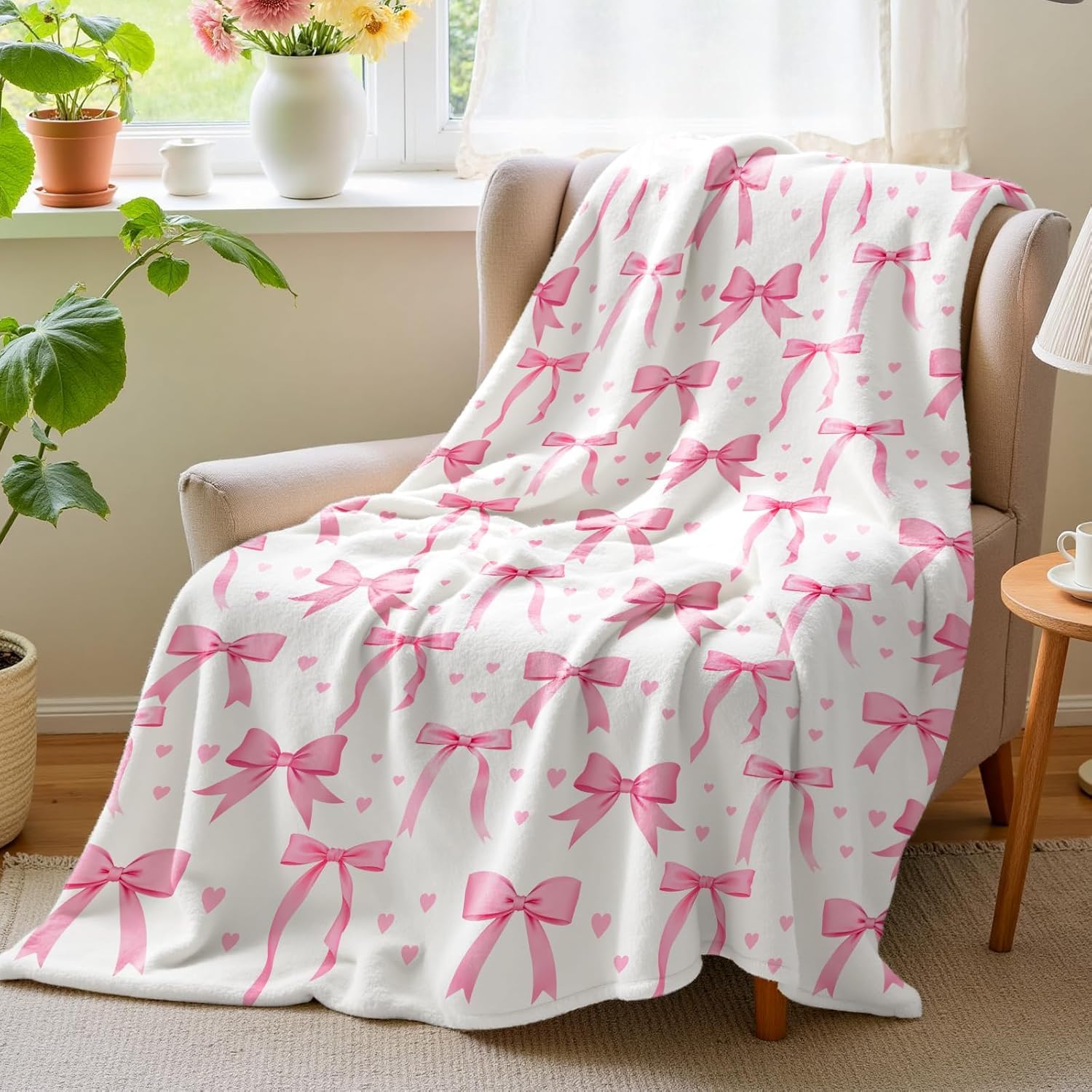 Baby Nursery Decor Girl - Coperta VIKAMA con fiocco rosa, morbida