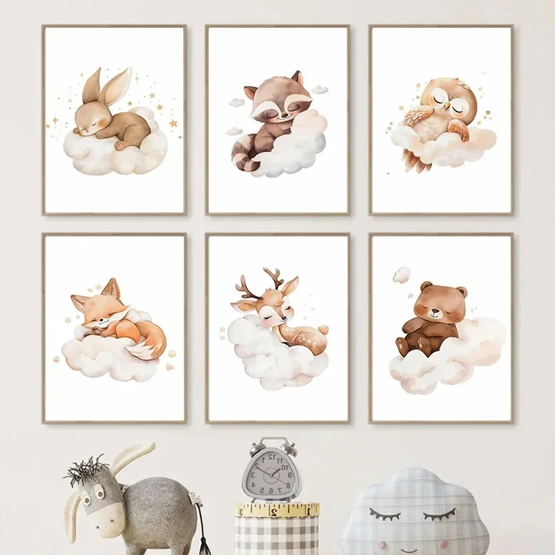Baby Nursery Frames - Cartoon Nuvola Animale Tela Pittura Wall