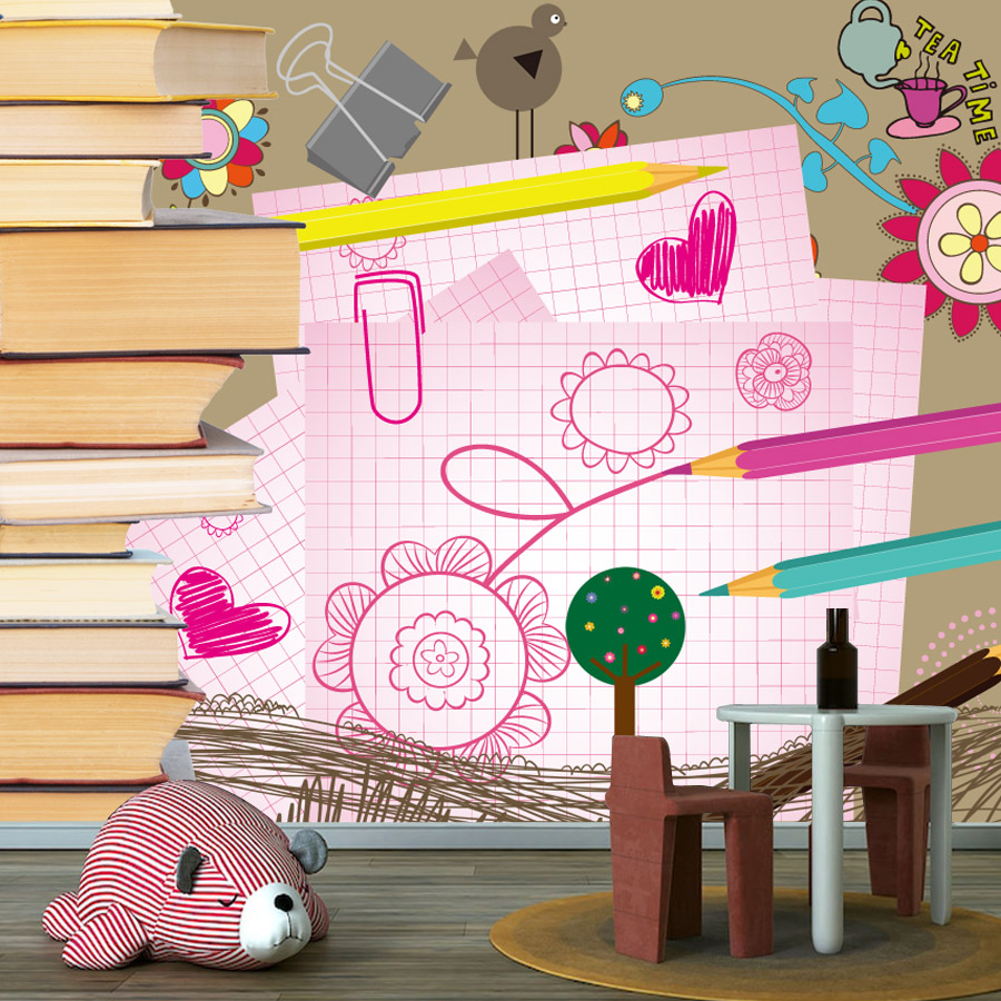 Baby Nursery Peel And Stick Wallpaper - Libri di cartoni animati Disegno Carta